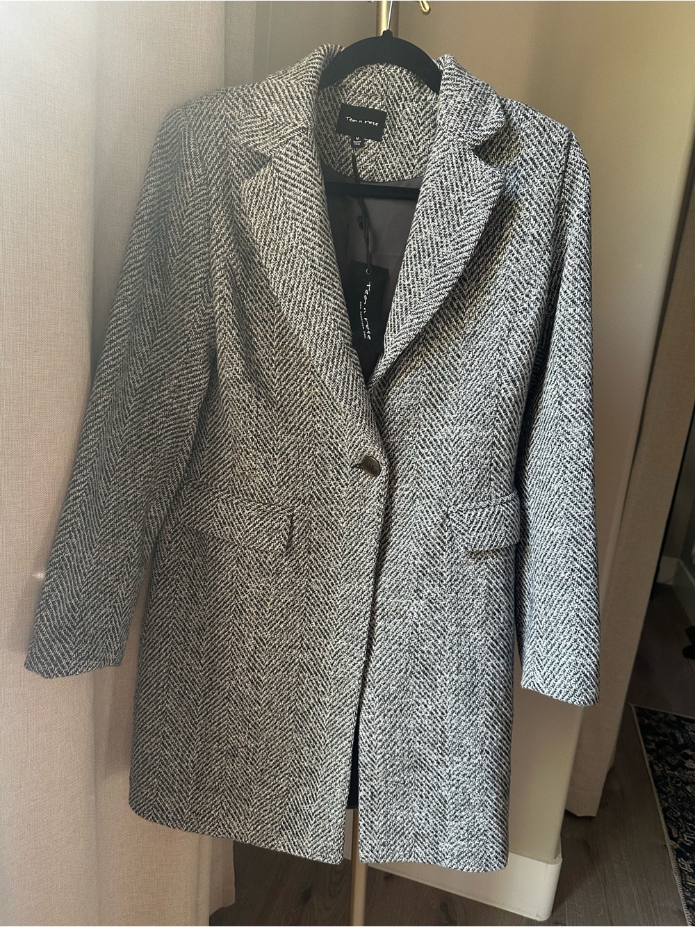Wool-Blend Herringbone Trench Coat in Gray